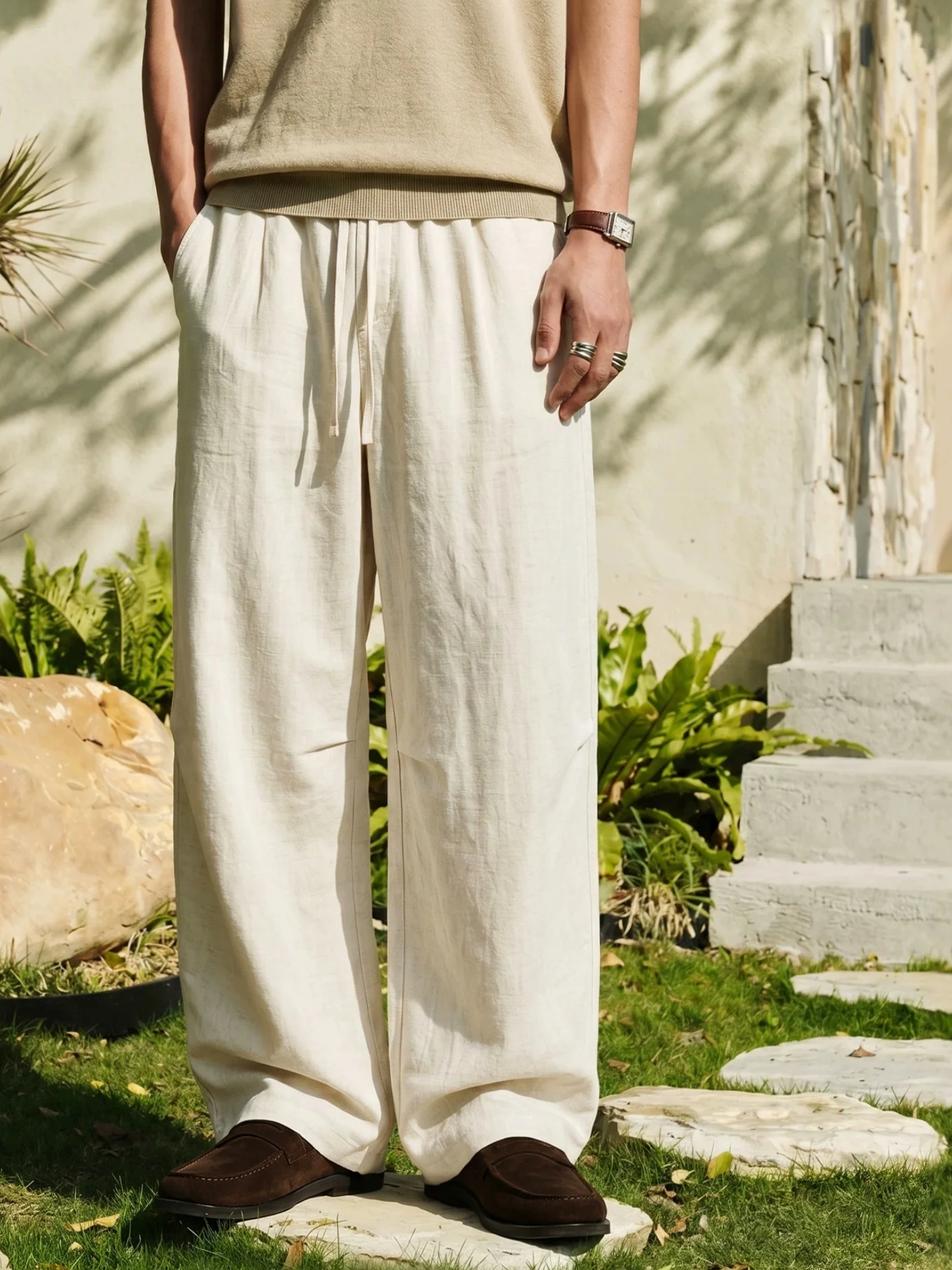 Flax Loose-fit Slimming Straight-fit Pants - Image 2