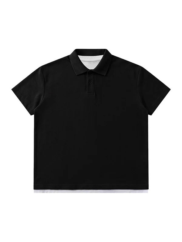 Layered-look Patchwork Business Polo Shirt - Image 3