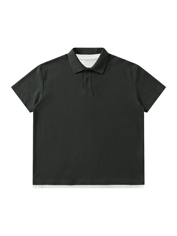 Layered-look Patchwork Business Polo Shirt - Image 7