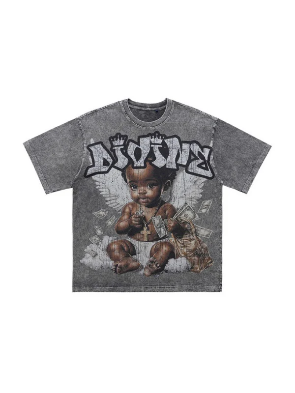 Washing Water Retro Angel Child Printed Loose-fit T-shirts - Image 6
