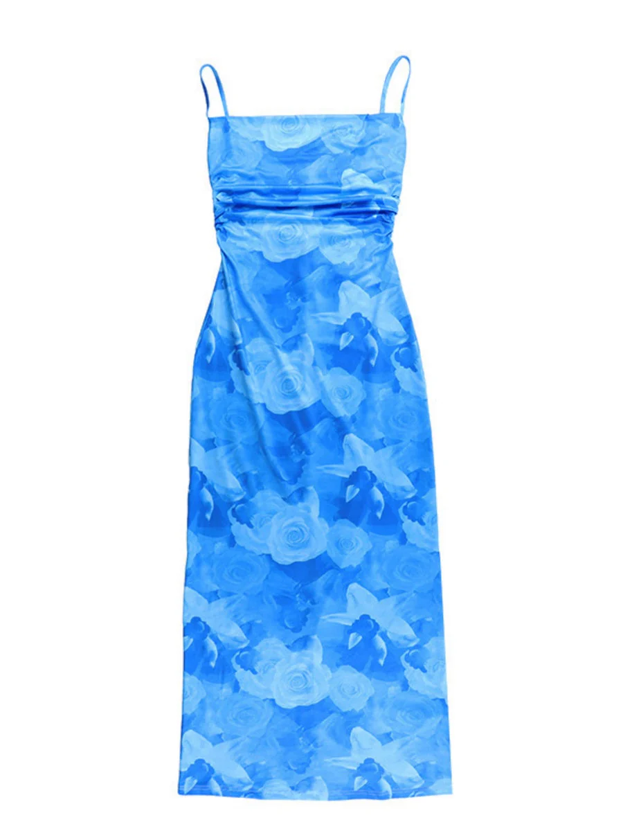 Flowers Printed Waist-cinching And Hip-hugging Swing Collar Camisoles Maxi Dresses - Image 13