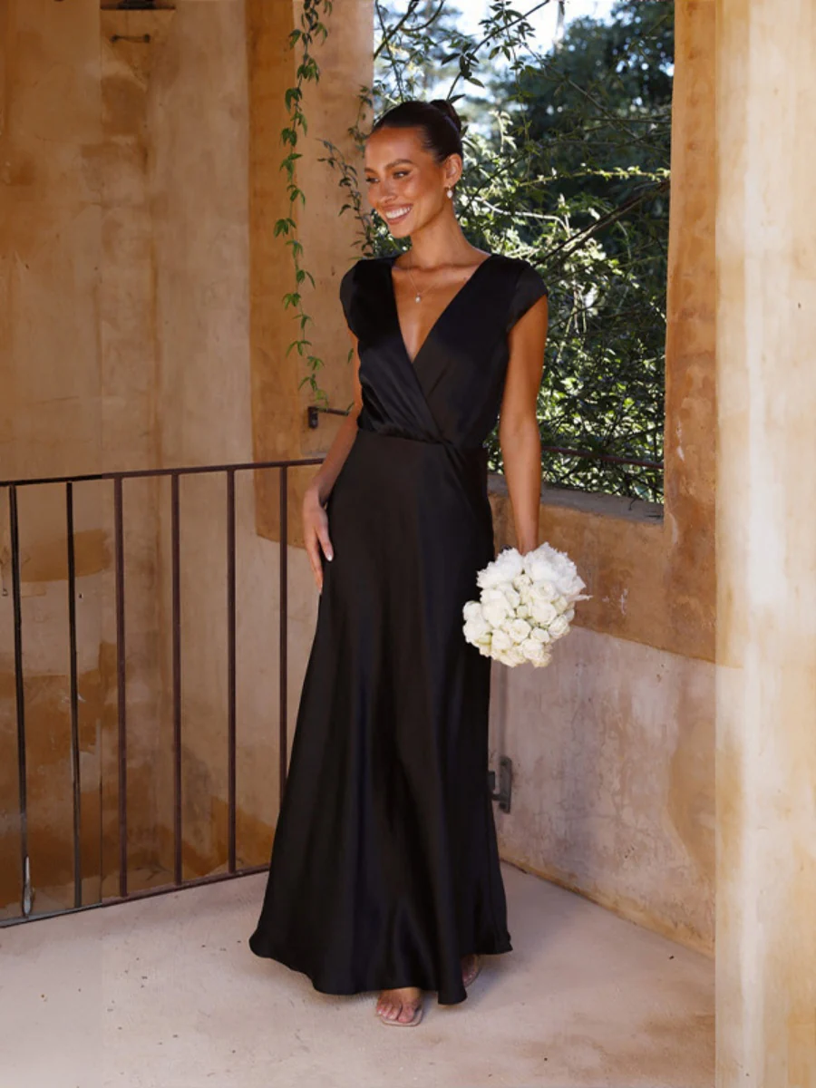 Satin V-neck Sexy Fishtail Maxi Dress - Image 16