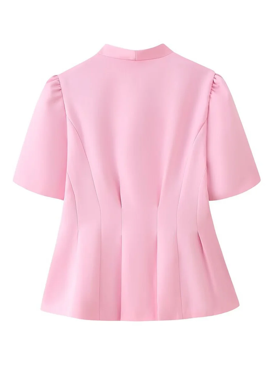 Waist 3D Flowers Short Sleeve Suit Jacket Commuting Shirts - Image 10