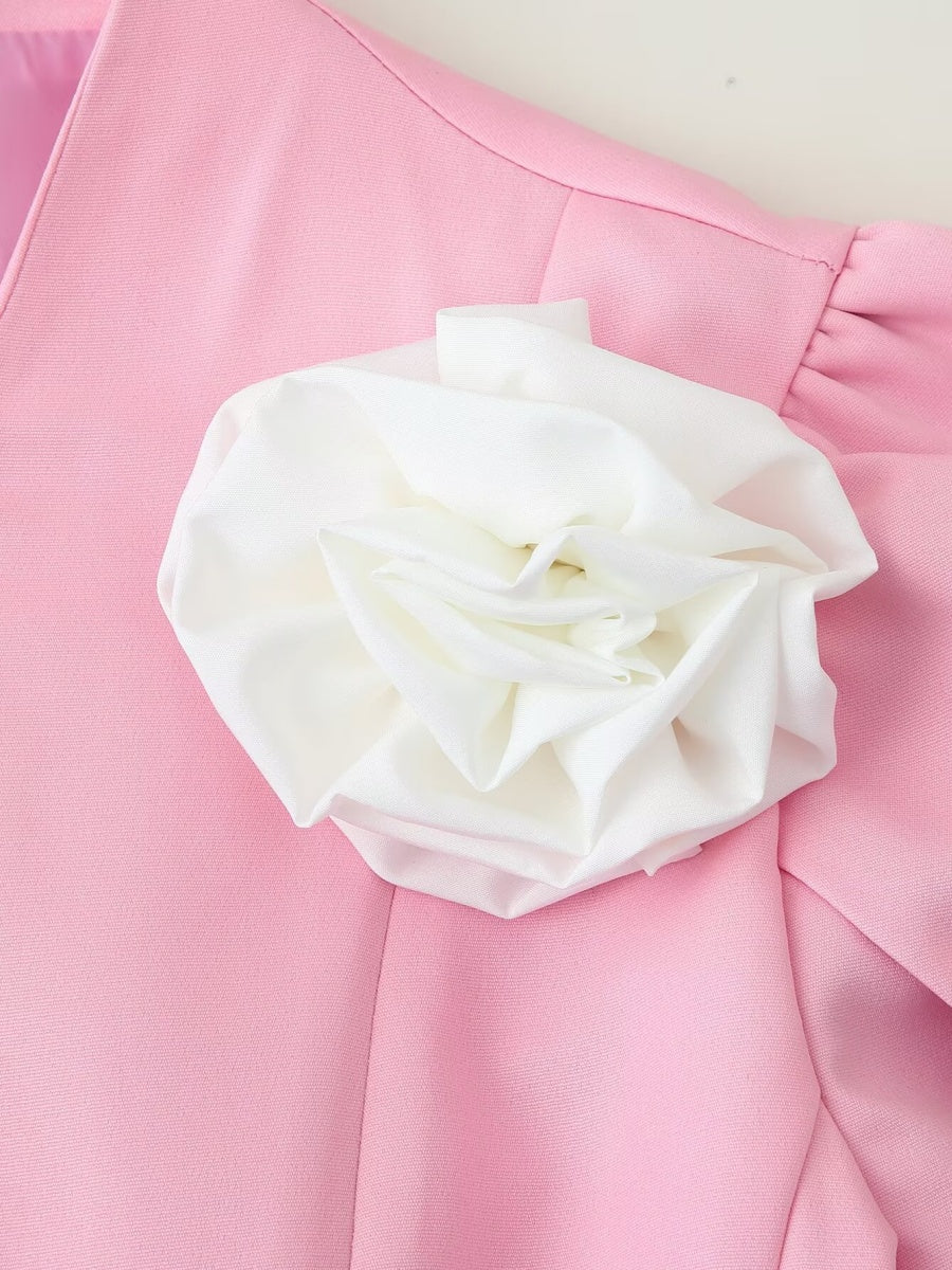 Waist 3D Flowers Short Sleeve Suit Jacket Commuting Shirts - Image 8