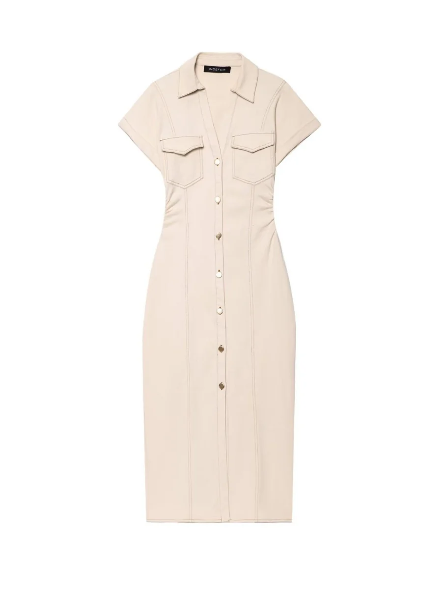 V-neck Short Sleeve Waist Hip-hugging Button Slit Commuting Temperament Maxi Dresses - Image 2