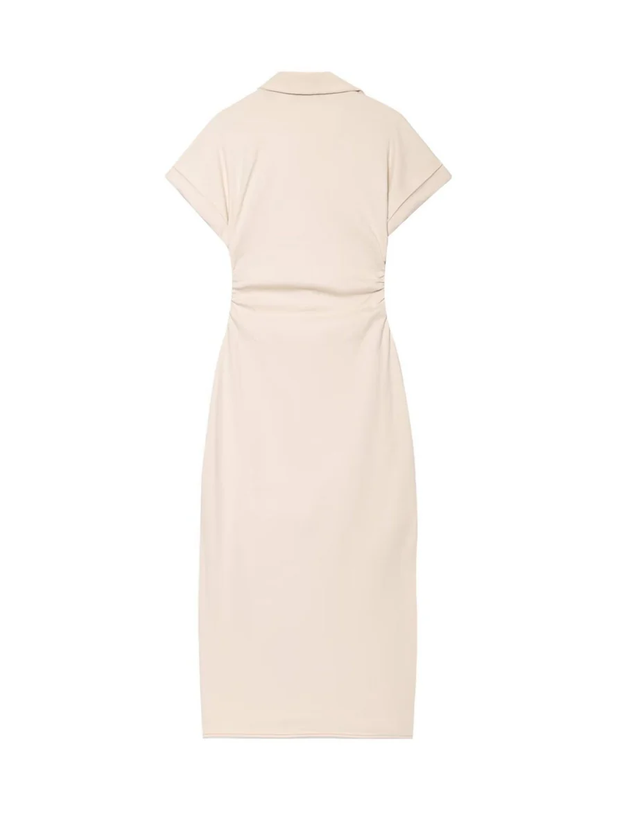 V-neck Short Sleeve Waist Hip-hugging Button Slit Commuting Temperament Maxi Dresses - Image 9