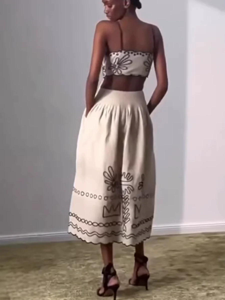 Embroidery Vacation Camisoles Bare Waist Maxi Dresses - Image 2