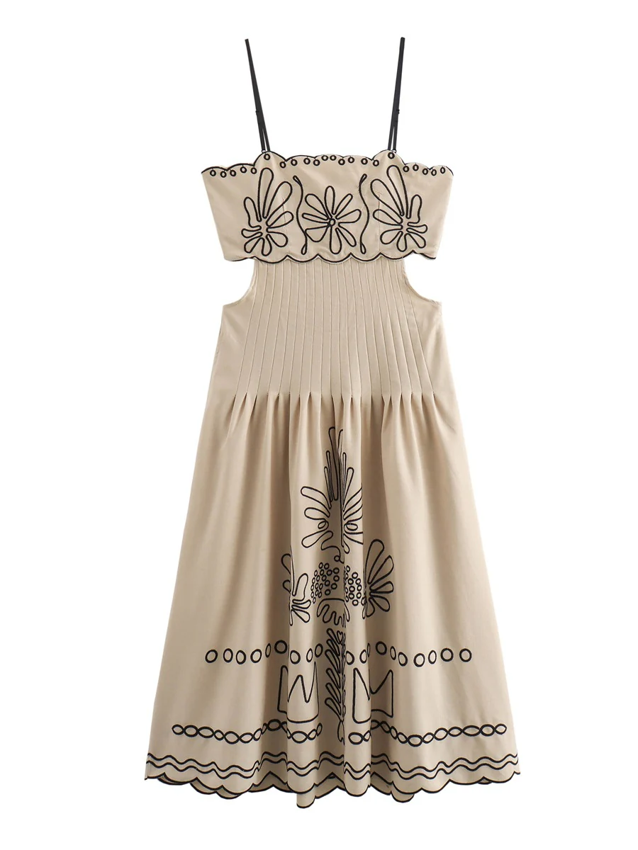 Embroidery Vacation Camisoles Bare Waist Maxi Dresses - Image 4