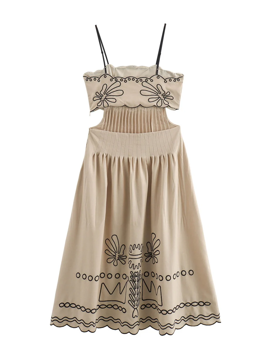 Embroidery Vacation Camisoles Bare Waist Maxi Dresses - Image 5