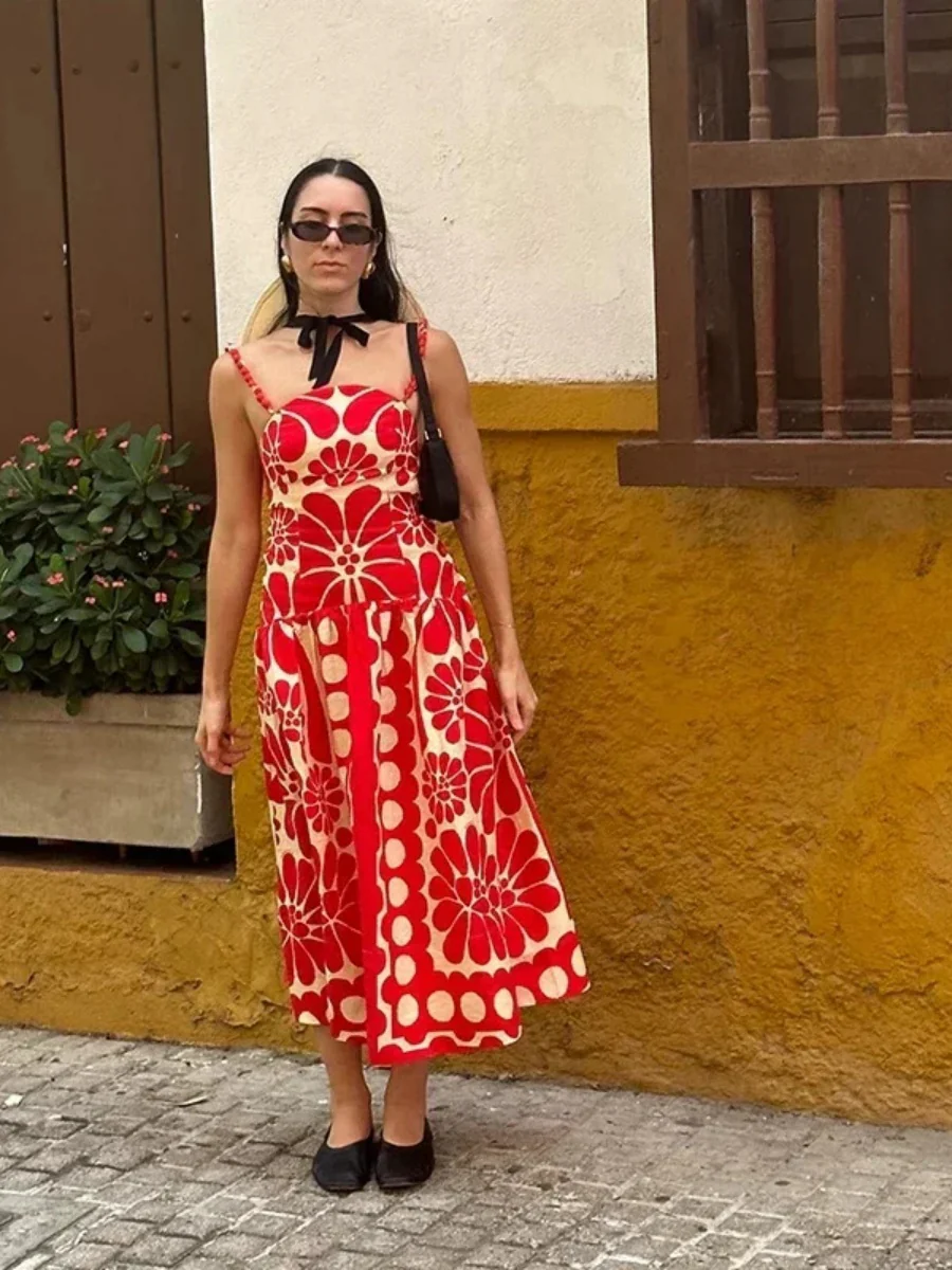 Printed Vacation Camisoles Polka Dots Maxi Dresses - Image 2