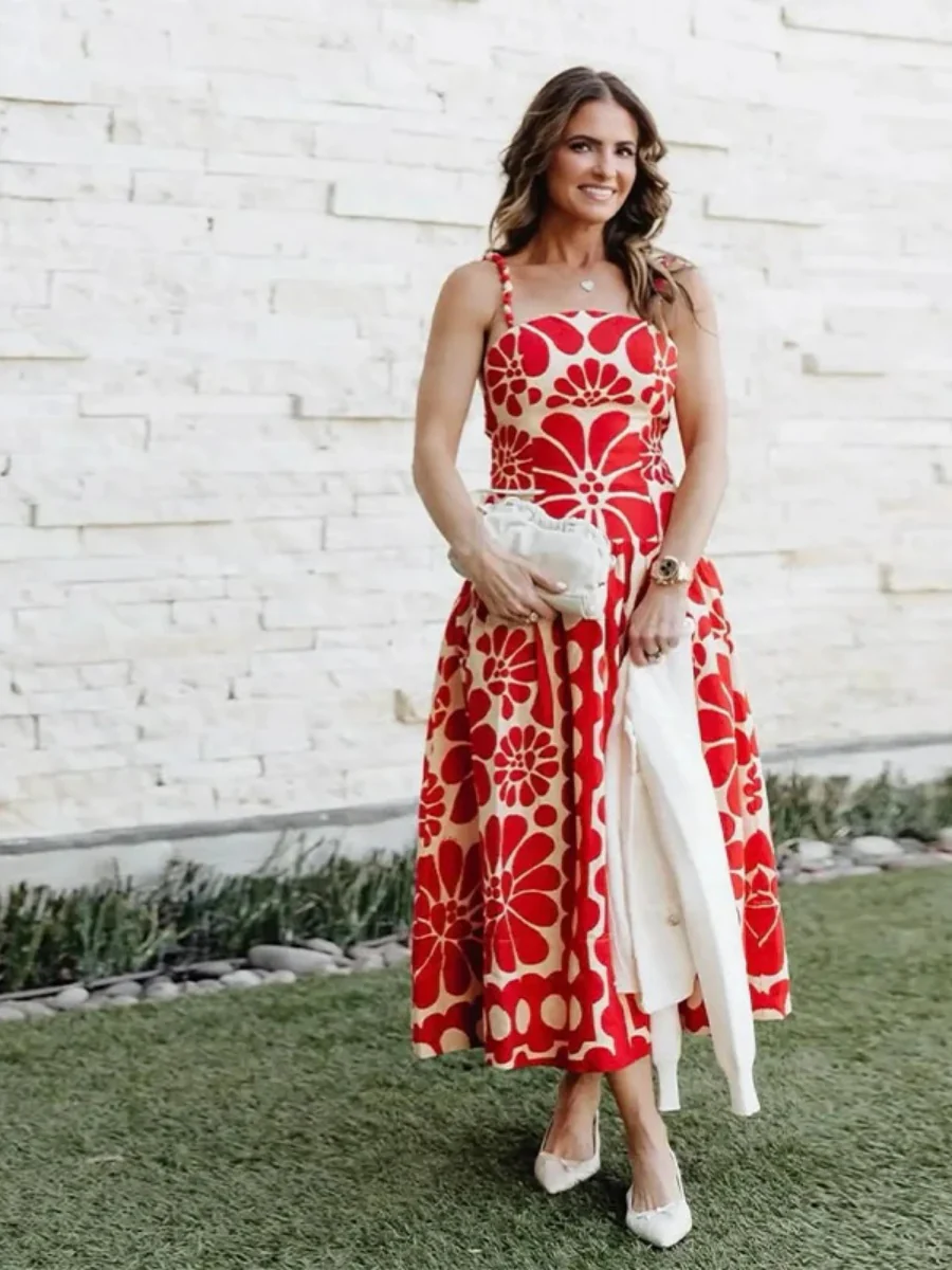 Printed Vacation Camisoles Polka Dots Maxi Dresses - Image 3