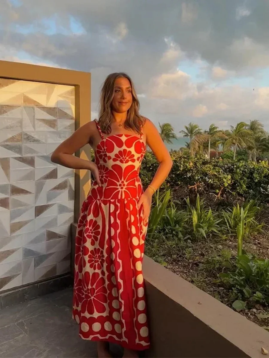 Printed Vacation Camisoles Polka Dots Maxi Dresses - Image 4