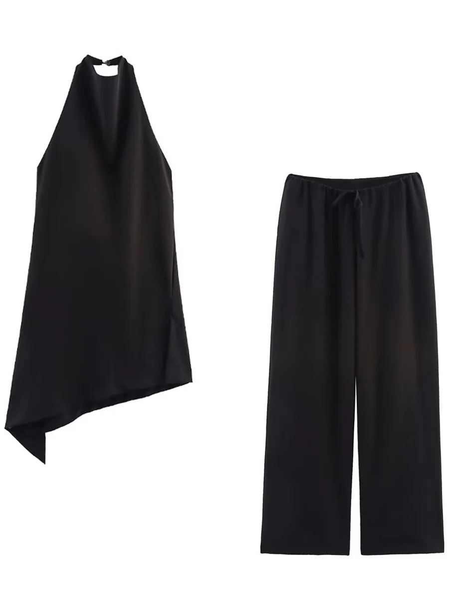 Halter Asymmetrical Jacket Wide-leg Trousers Commuting Set 2-piece Sets - Image 7
