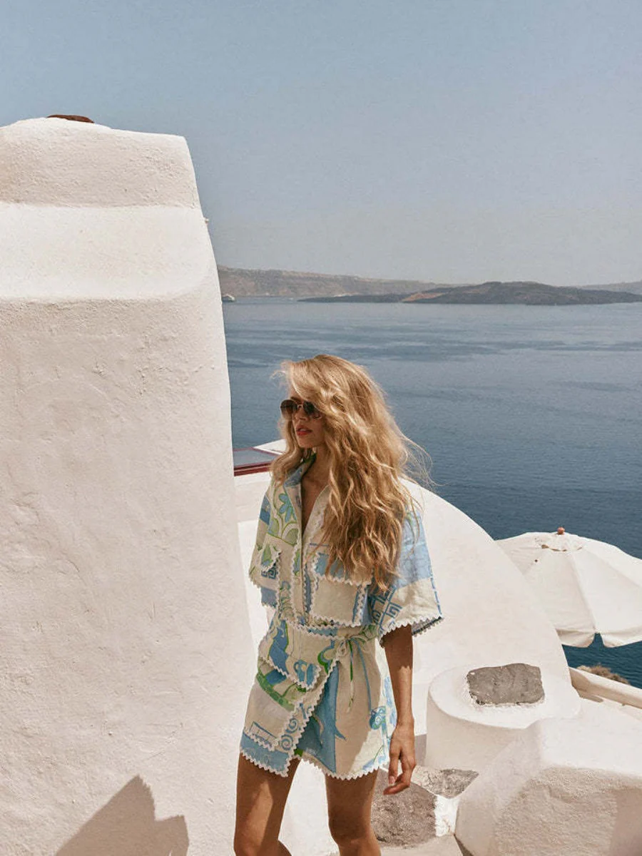 Trim Geometric Print Stylish Shirt And Shorts Two-piece Set - Image 4