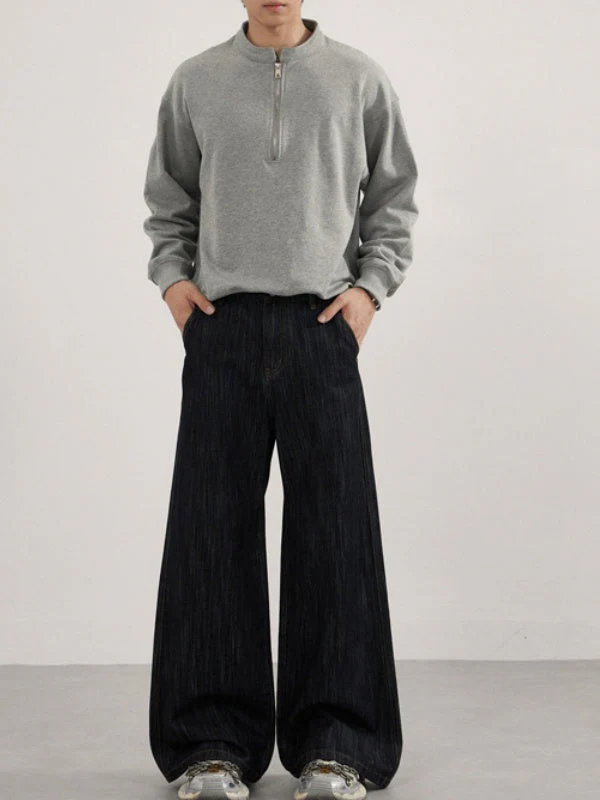 Retro Washing Bamboo Pattern Type A Cleanfit Drape Jeans - Image 4