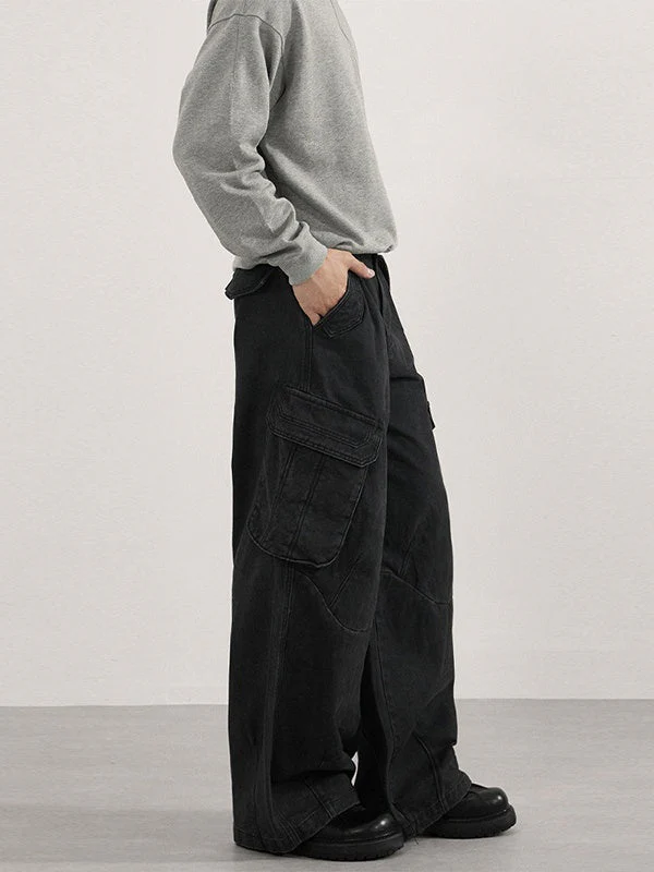 Retro Washing Silhouette Loose Wide-leg Cargo Leisure Machete Cargo Trousers - Image 2