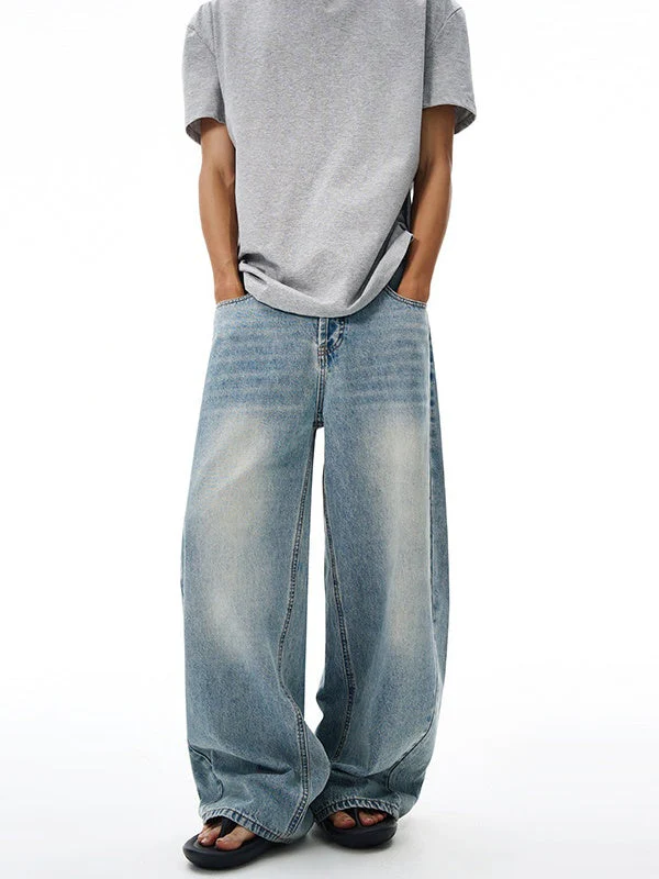 Classic Washing Buttons Baggy Wide-leg Jeans - Image 4
