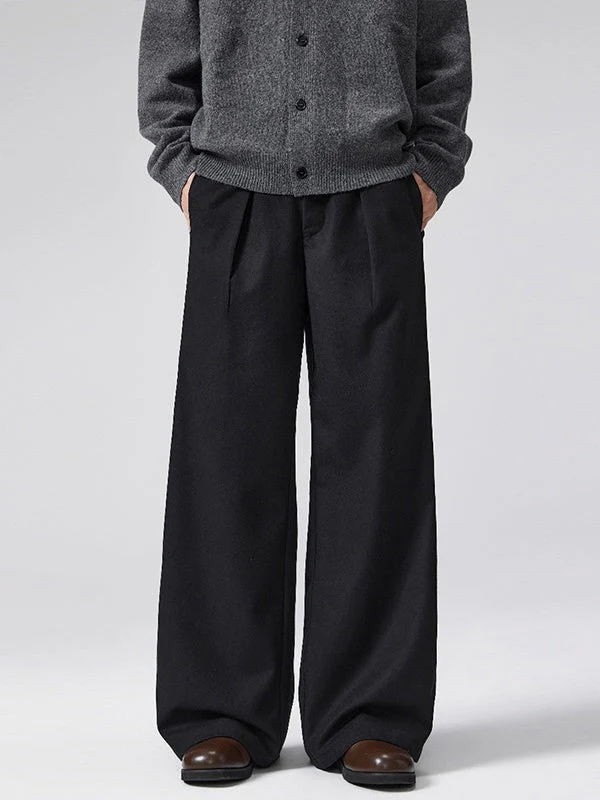 Old Money Style A-shaped Pleated Woolen Cloth Trousers Pants - Image 5