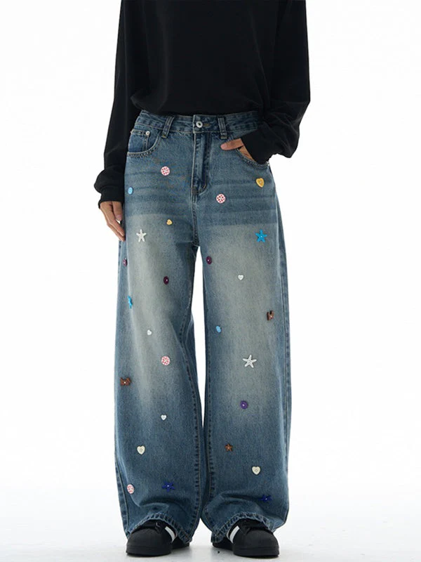 Liber Autumn Neutral wear Button decoration Jeans - Image 6