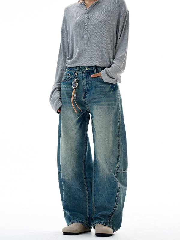 Washing Tie Lightning Pattern Machete Loose Wide-leg Jeans