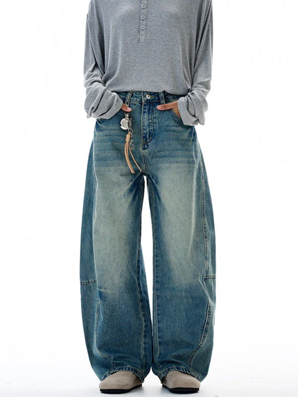 Washing Tie Lightning Pattern Machete Loose Wide-leg Jeans - Image 7