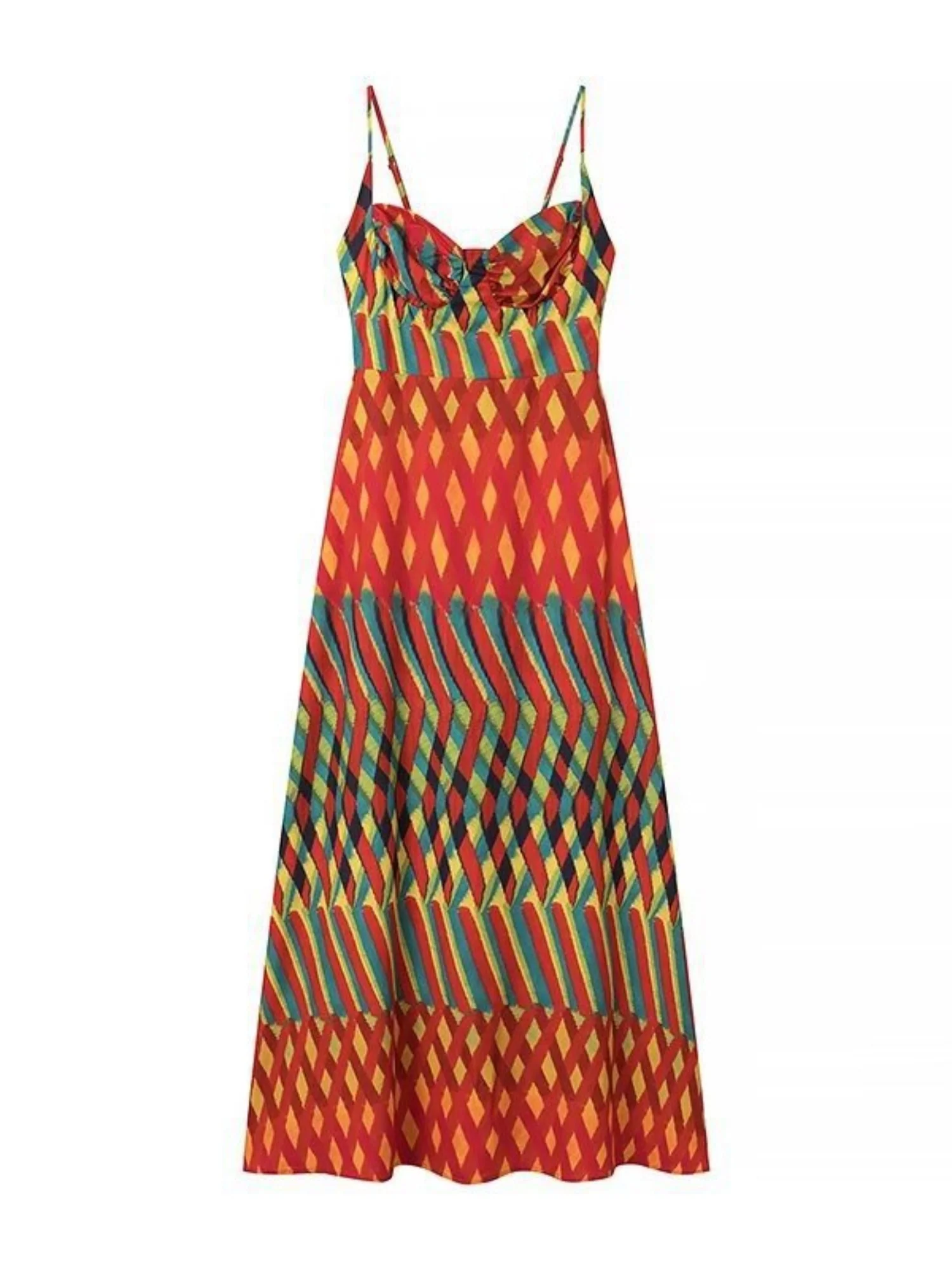 Color-blocked Print Spaghetti Strap Maxi Skirt Maxi Dresses - Image 3