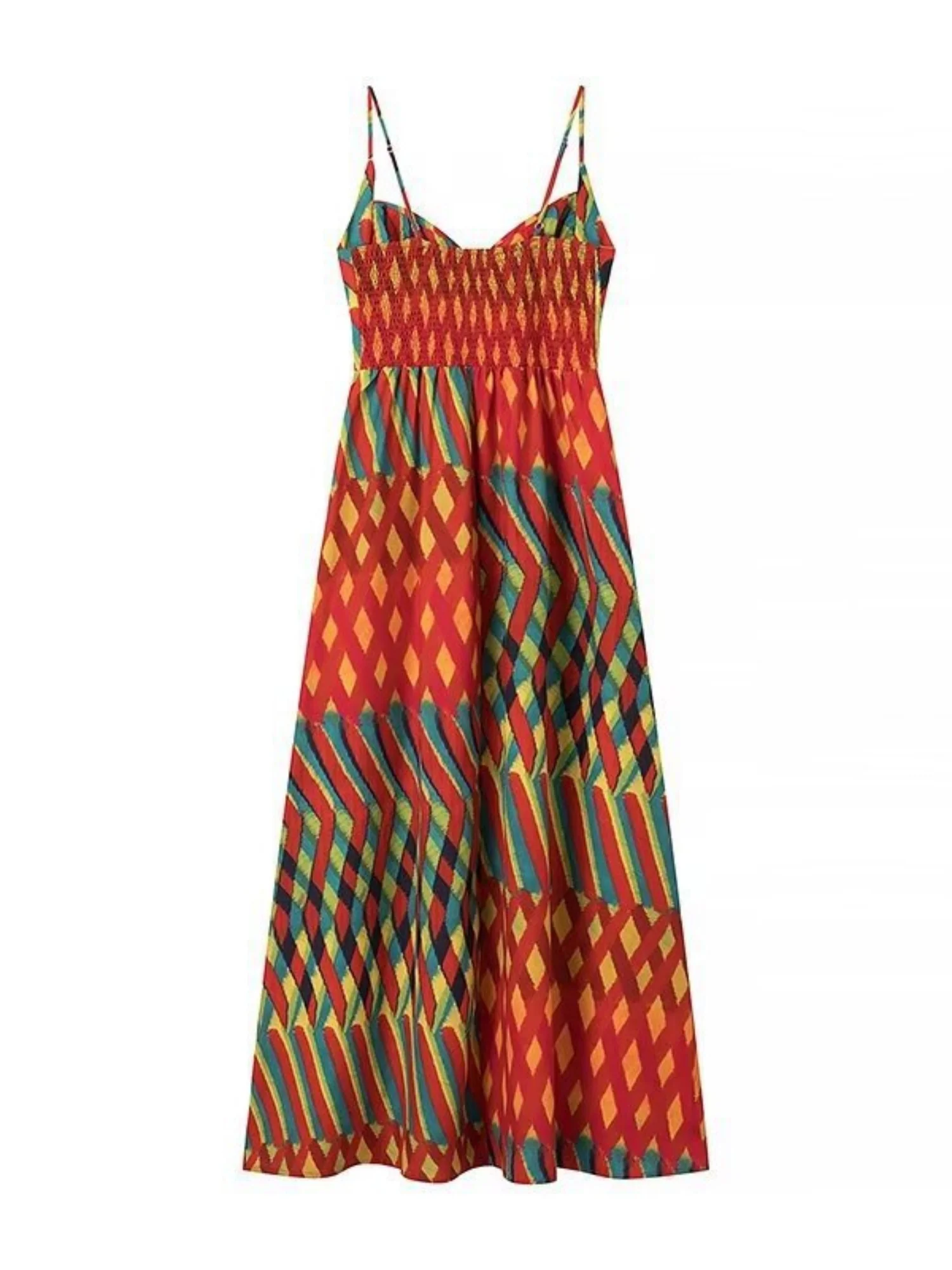 Color-blocked Print Spaghetti Strap Maxi Skirt Maxi Dresses - Image 4