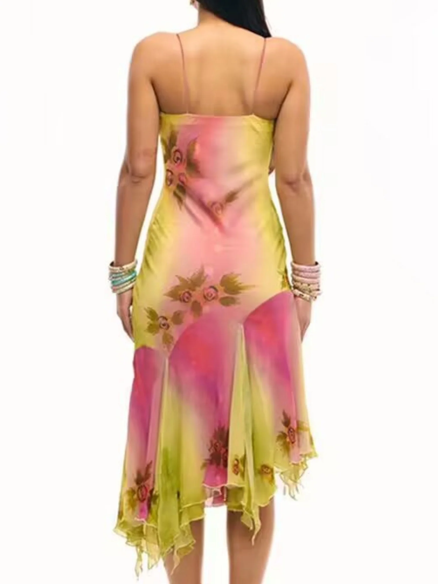 Embroidery Print Ruffled Hem Camisoles Mini&Short Dresses - Image 2