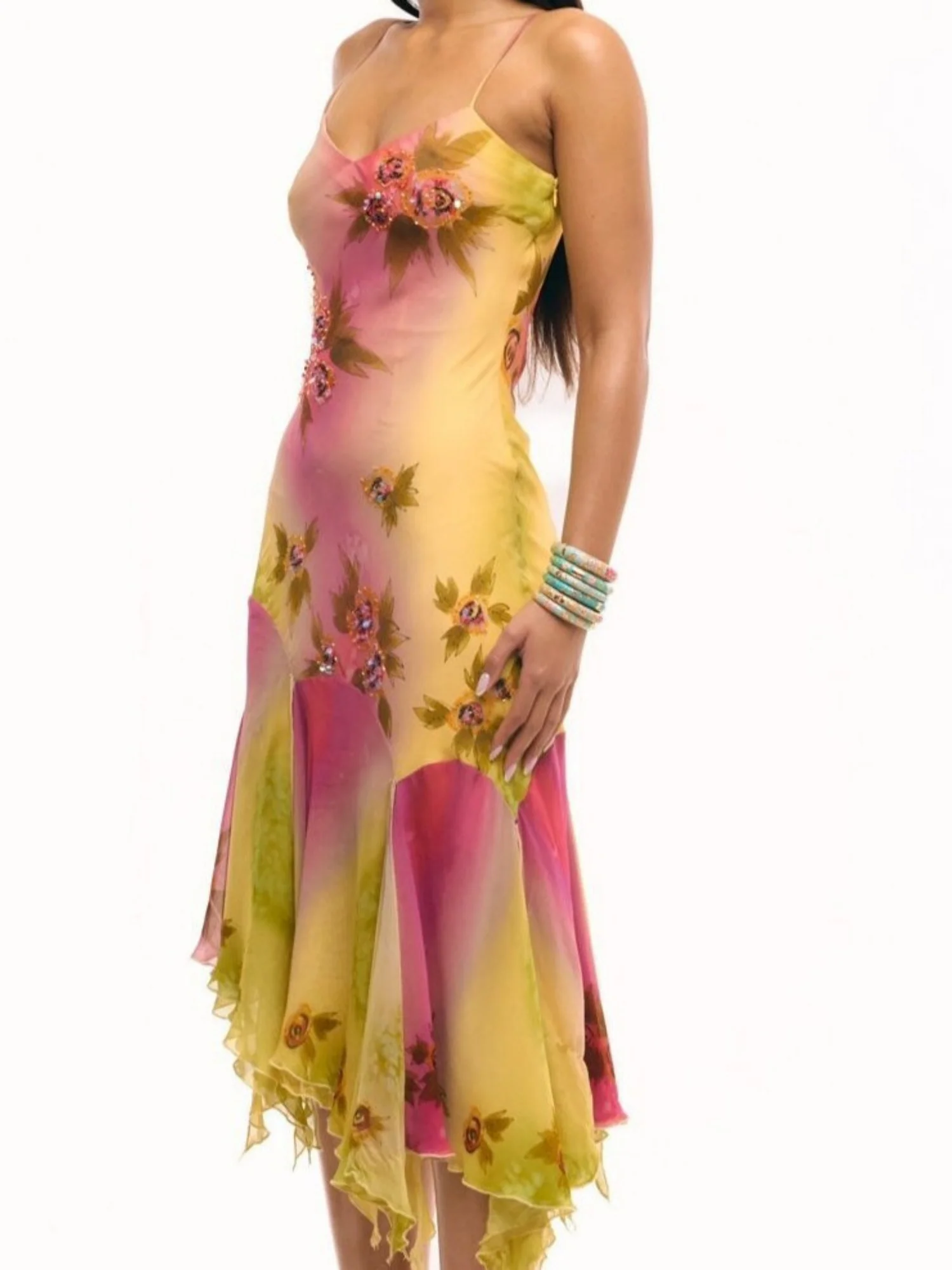 Embroidery Print Ruffled Hem Camisoles Mini&Short Dresses - Image 3