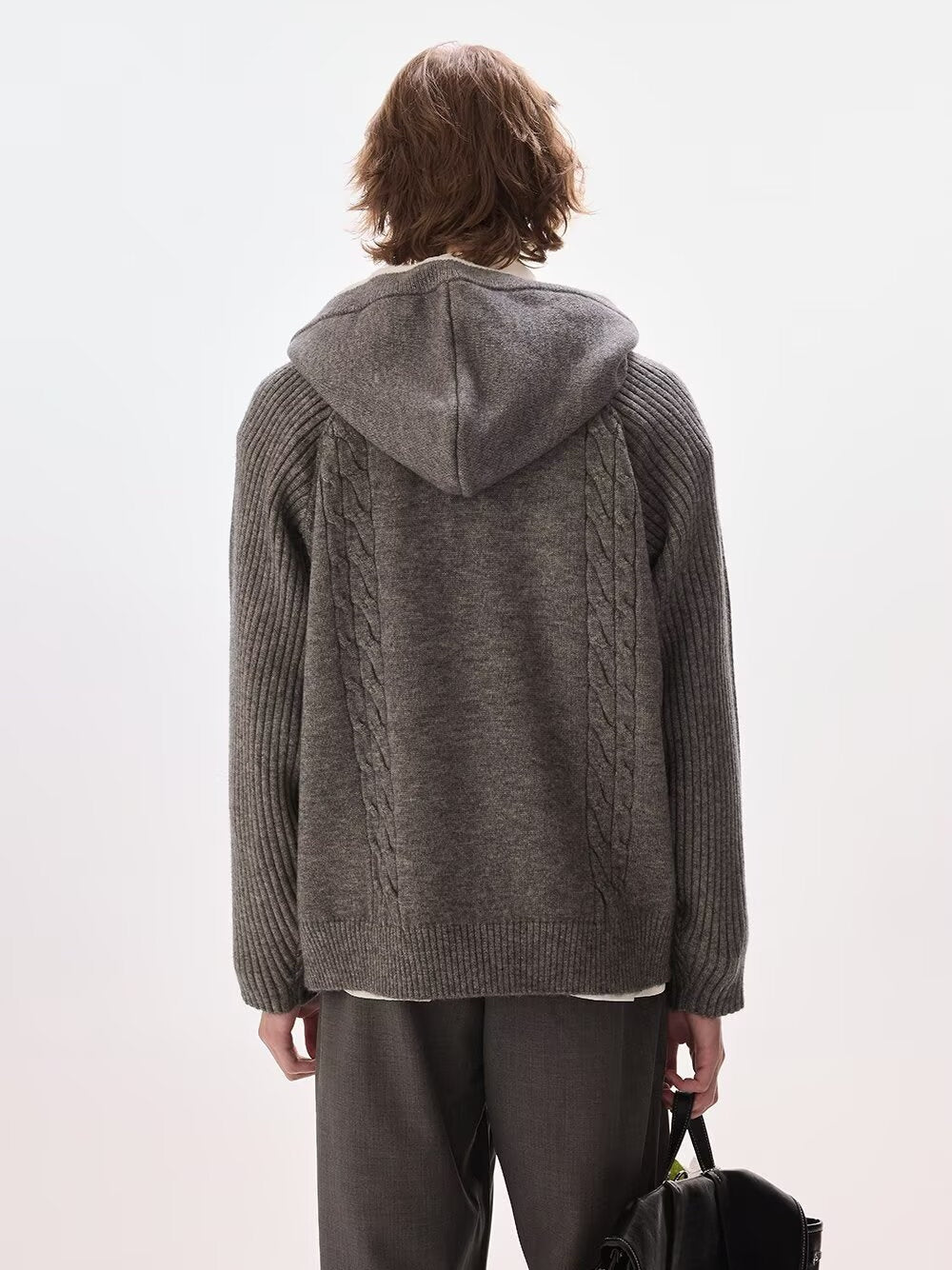 Layered-look Hooded Half-zip Color-block Sweater - Image 3