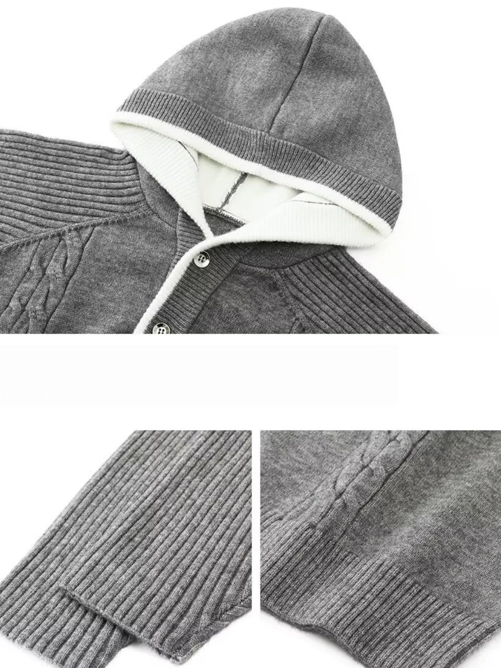 Layered-look Hooded Half-zip Color-block Sweater - Image 4