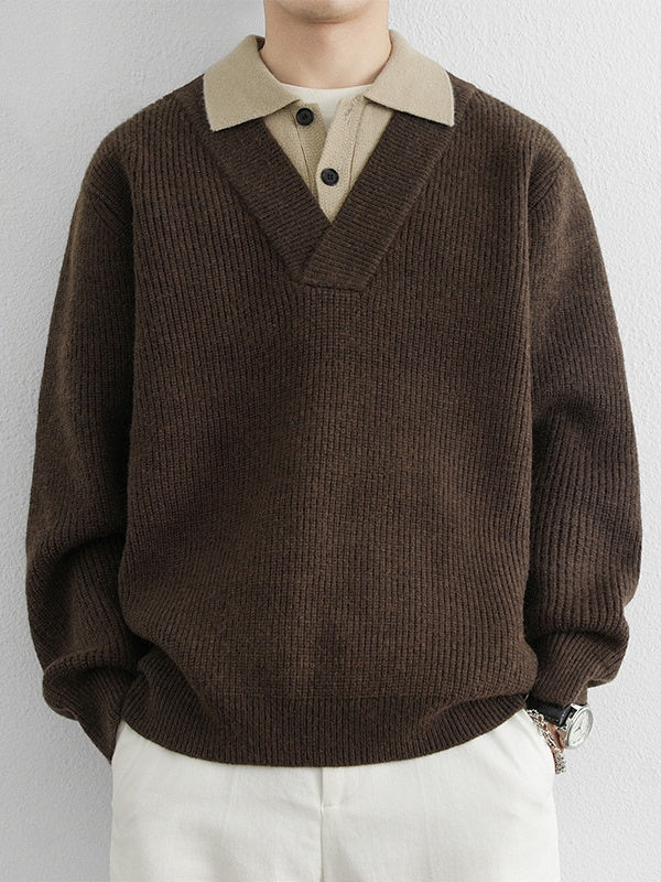 Layered-look Notch-Collar Sweater - Image 2