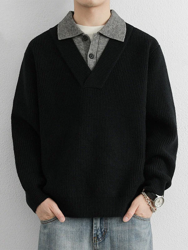 Layered-look Notch-Collar Sweater - Image 3
