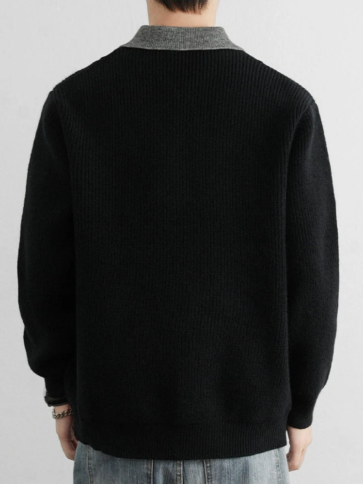 Layered-look Notch-Collar Sweater - Image 4