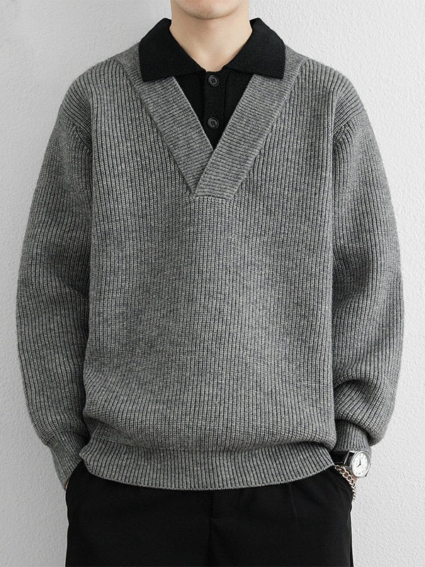 Layered-look Notch-Collar Sweater - Image 5
