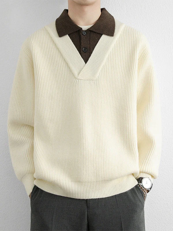 Layered-look Notch-Collar Sweater - Image 7