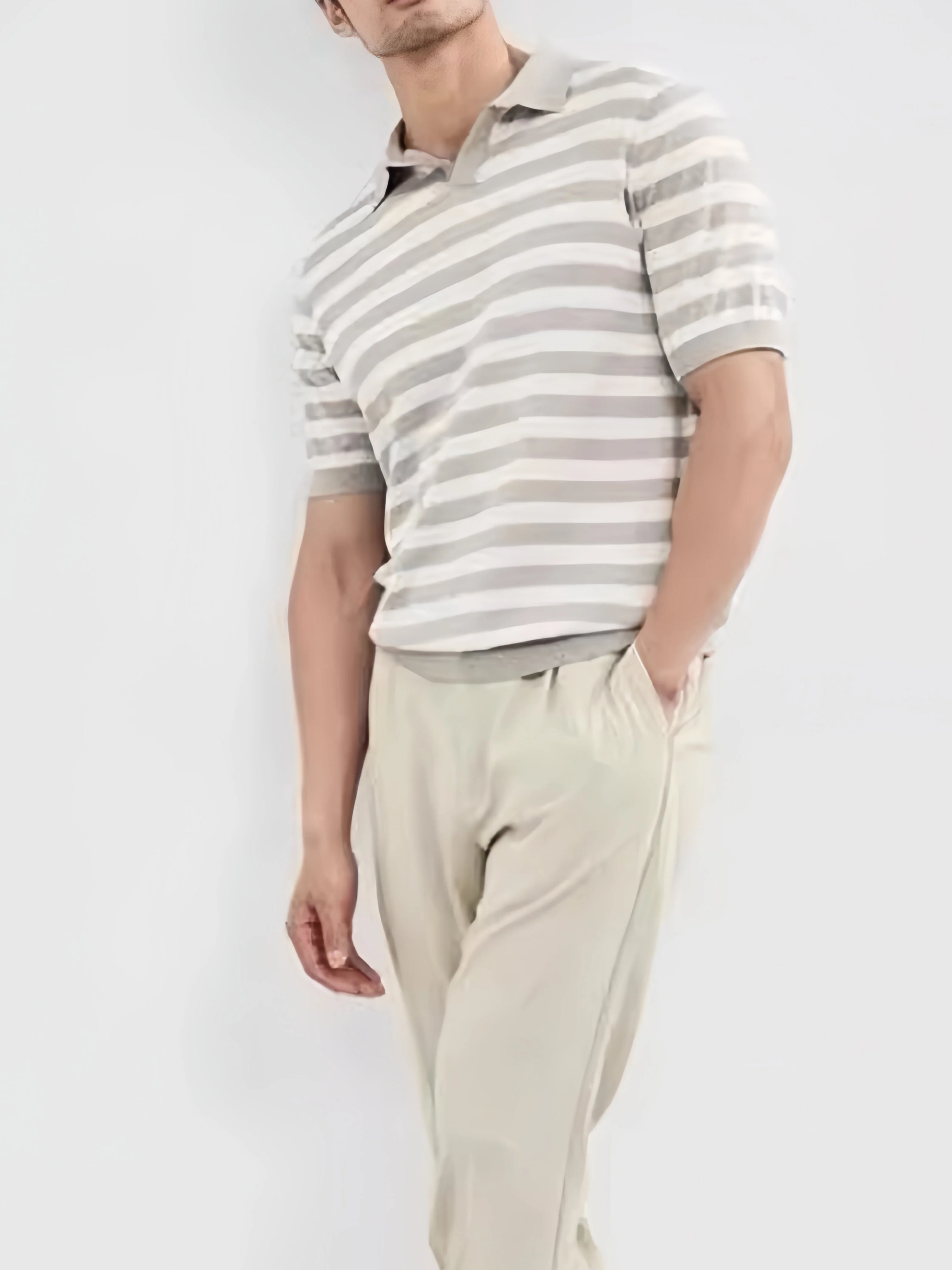 Color Blocking Notch-Collar Knitting POLO Shirt - Image 3