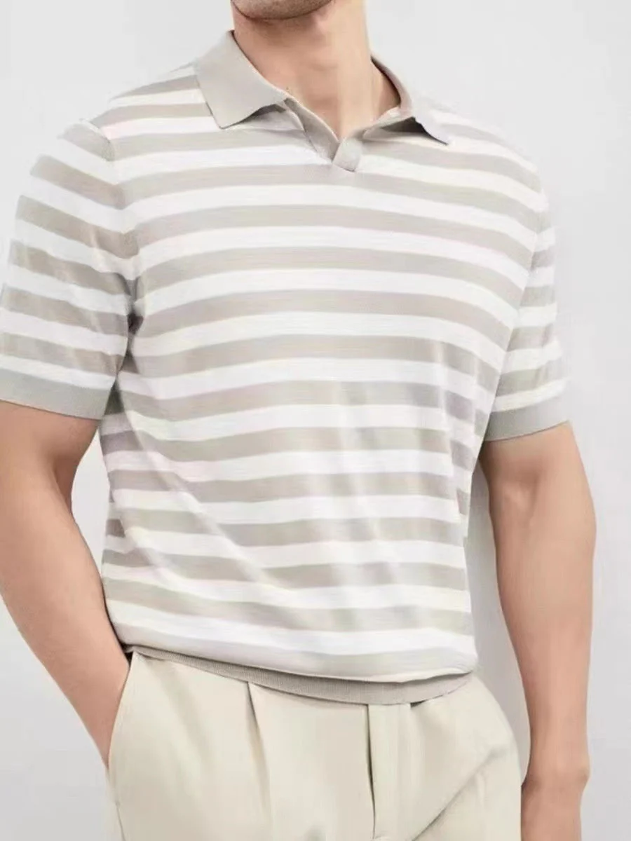 Color Blocking Notch-Collar Knitting POLO Shirt - Image 4
