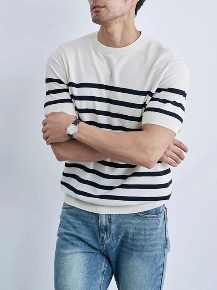 Old Money Style Stripes Slim-fit T-shirts - Image 2