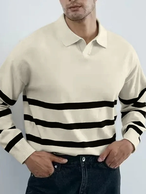 V-neck Stripes Knitting POLO Shirt - Image 4