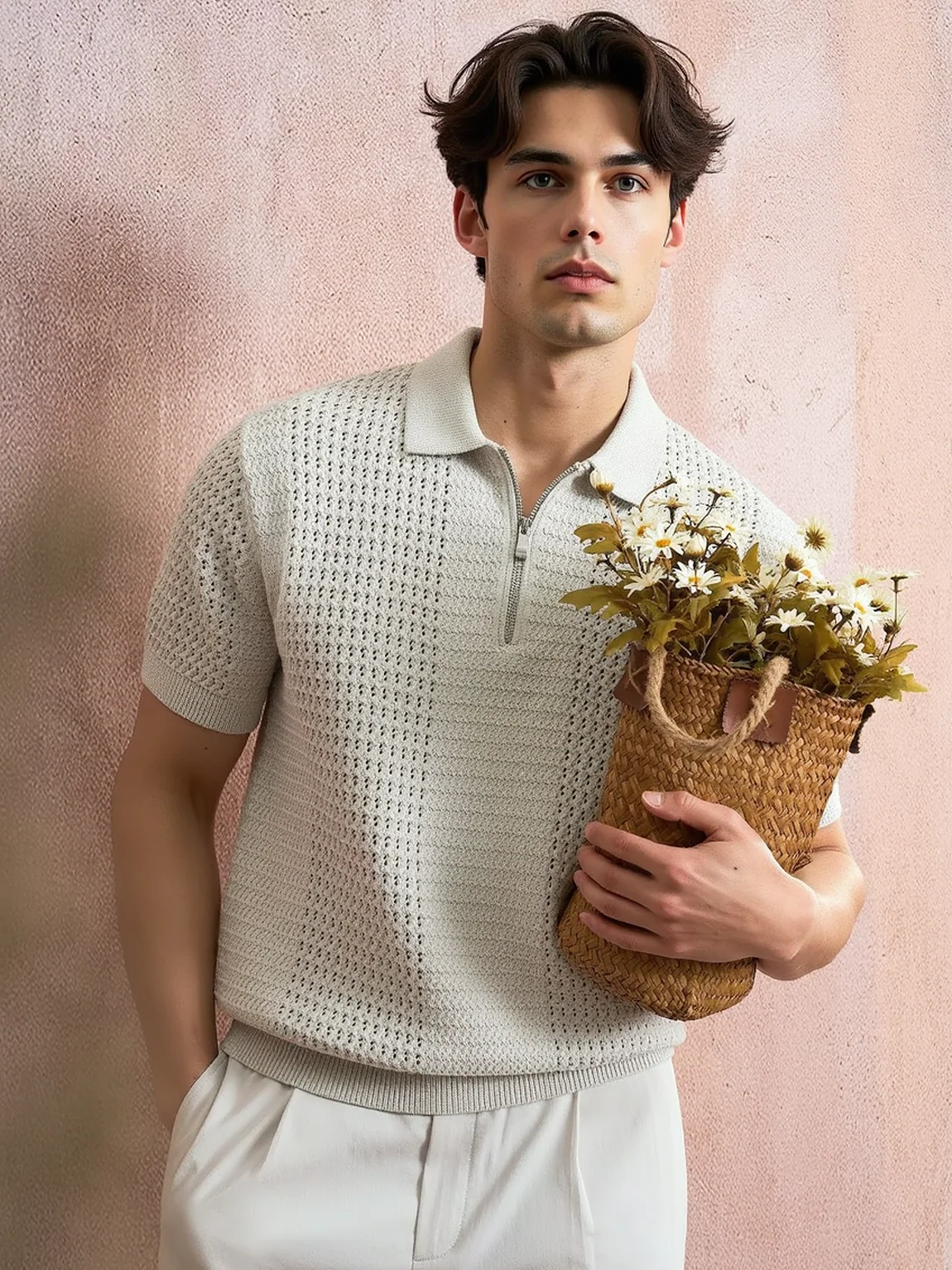 Old Money Style Hollow Out Slim-fit Polo Shirts