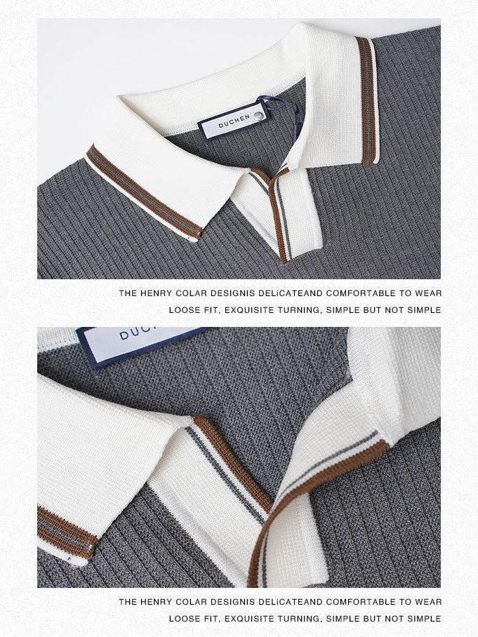 Color Matching Old Money Style Slim-fit Polo Shirts - Image 2