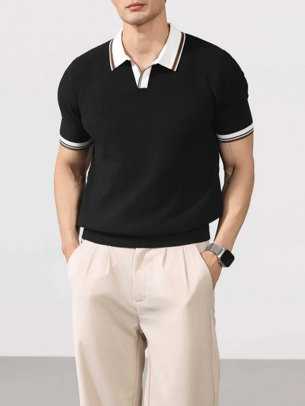 Color Matching Old Money Style Slim-fit Polo Shirts - Image 5