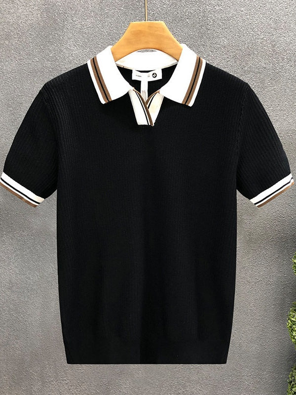 Color Matching Old Money Style Slim-fit Polo Shirts - Image 6