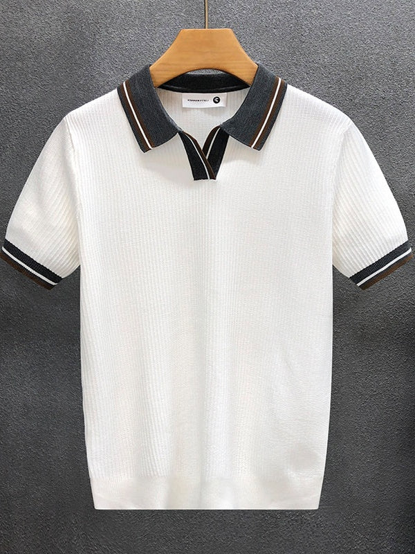 Color Matching Old Money Style Slim-fit Polo Shirts - Image 8