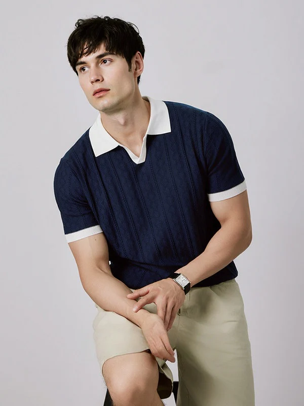 Old Money Style V-neck Color Matching Slim-fit Polo Shirts