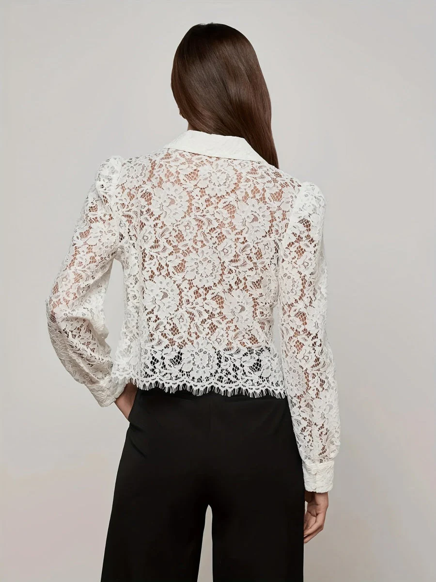 Lace Tassel Edge Cropped Perspective Commuting Shirts - Image 2