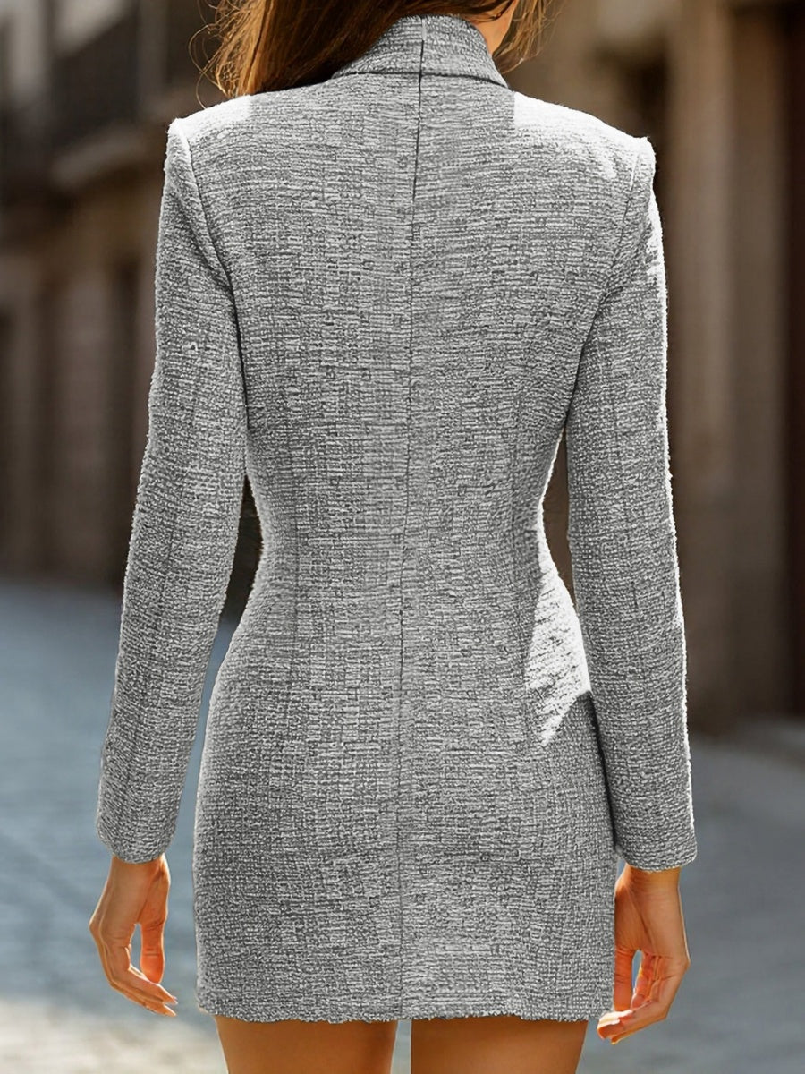 V-neck Houndstooth Textured Fabric Grace Profession Mini&Short Dresses - Image 6