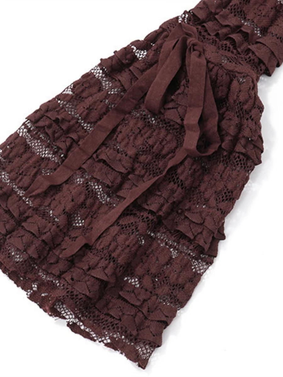 Square Collar Lace Trim Lace Up Long Sleeve Mini&Short Dresses - Image 11