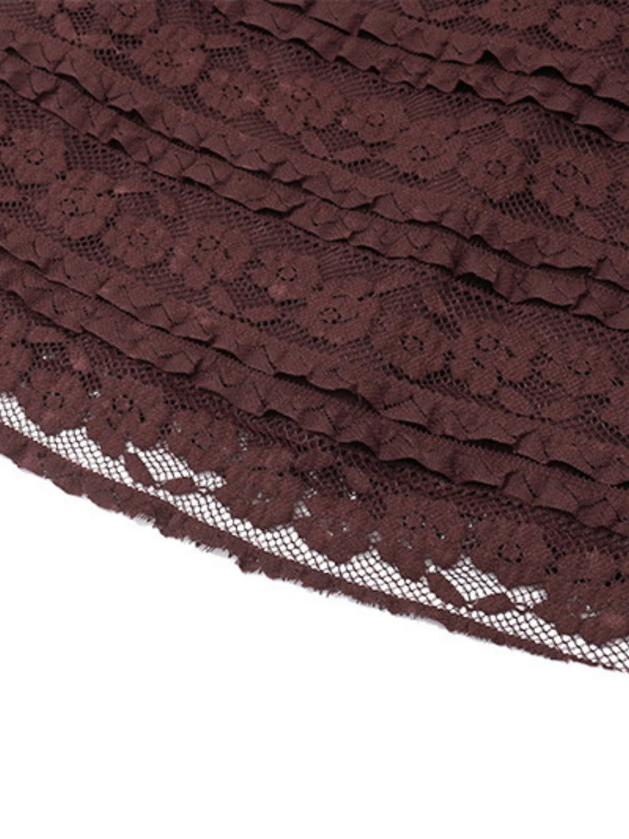 Square Collar Lace Trim Lace Up Long Sleeve Mini&Short Dresses - Image 12